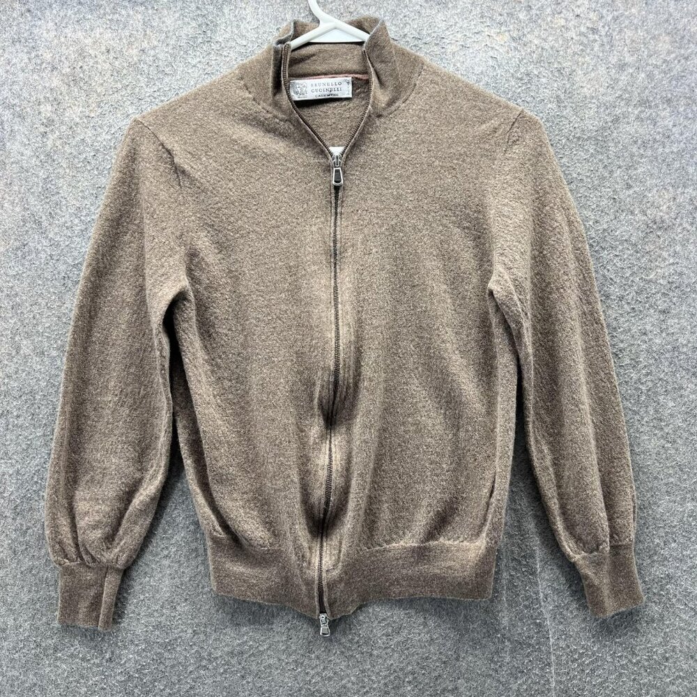 Brunello Cucinelli Sweater Mens 50 Brown Cashmere Full Zip Mock Neck Italy